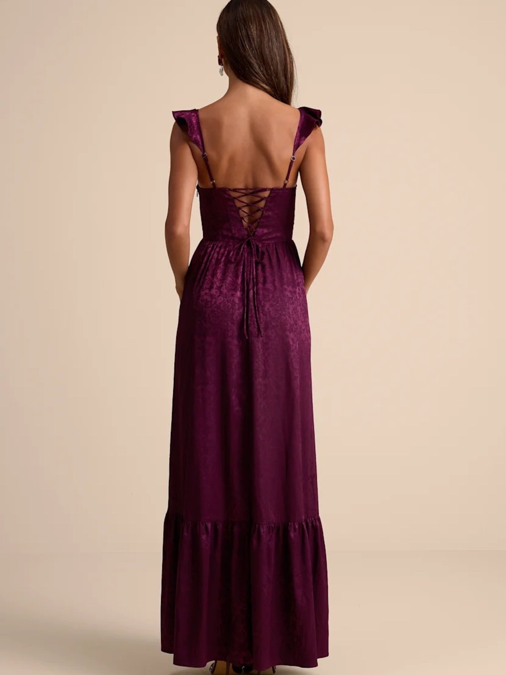 NWT Lulu’s Arlaith Plum Jacquard Lace-Up Corset Maxi Dress - Picture 4 of 4